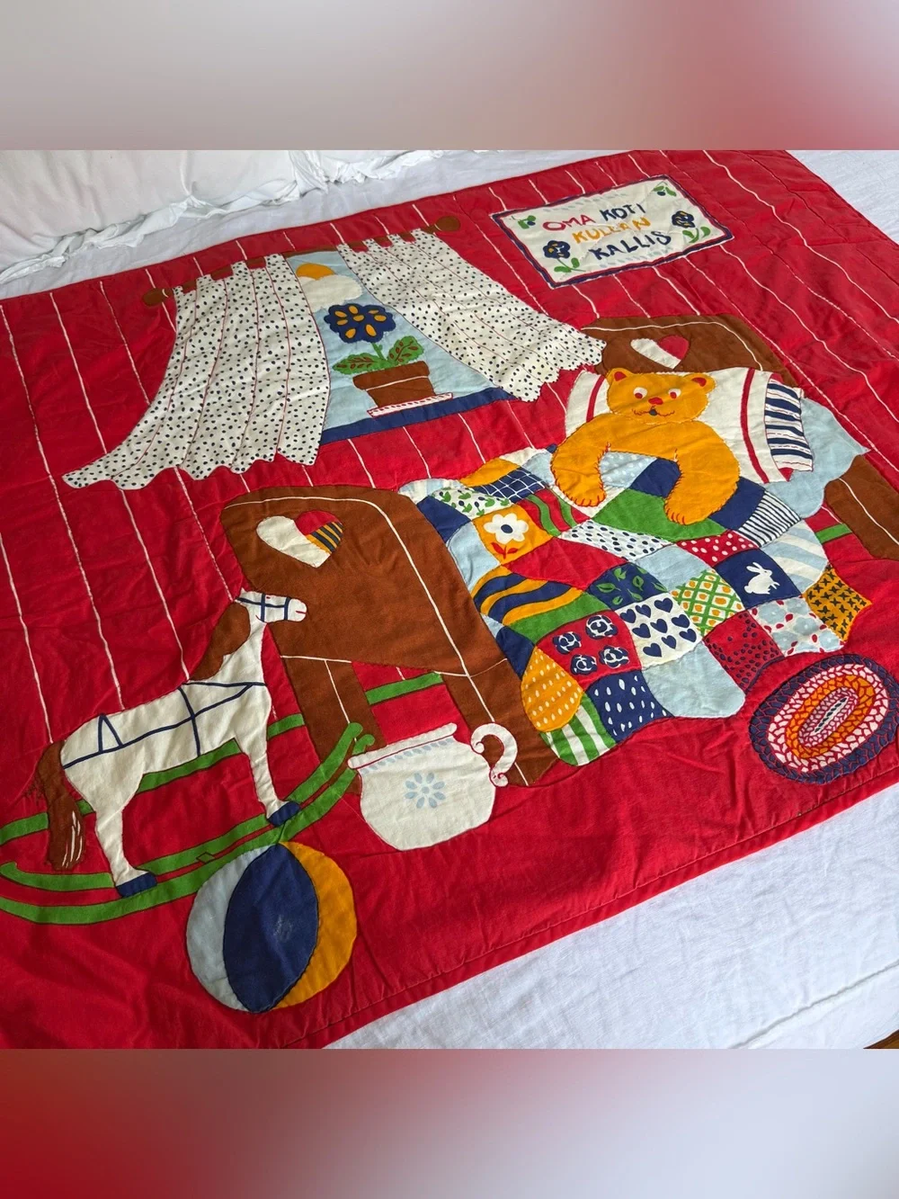Vintage Tampella Finland Wall Hanging Quilt 34x46 Florence Bert Folk Art Nursery